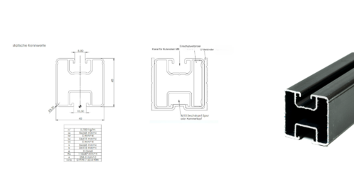 40x40 ALU Montageprofil Montageschiene in 1,00 u 1,20 m schwarz – Bild 3