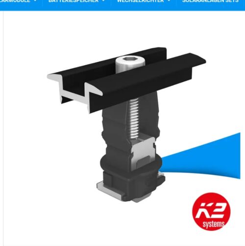 K2 Mittelklemme schwarz 30-42 mm zur sicheren Befestigung von Solarmodulen