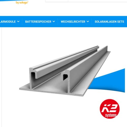 K2 BasicRail 2.50m für die Befestigung von Solarmodulen auf Trapezblechdächern